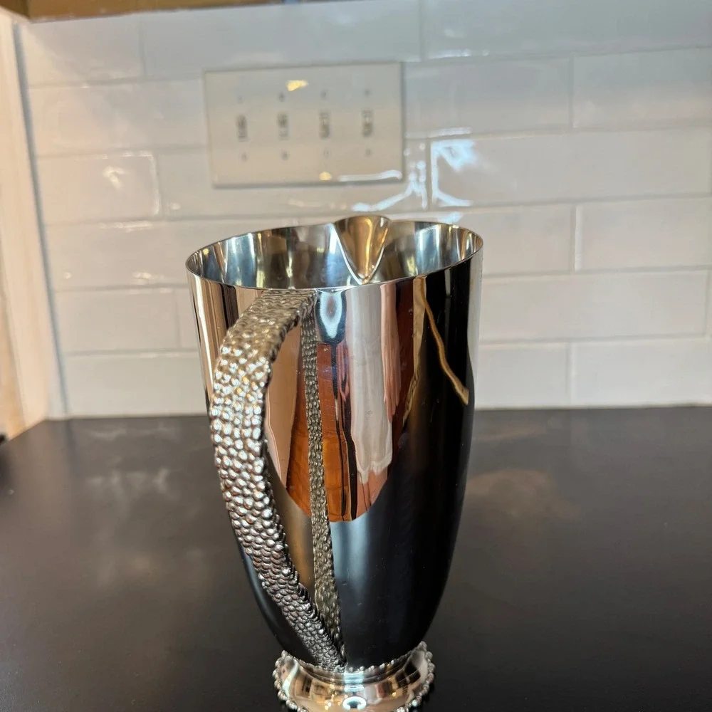 Michael Aram Molten Pitcher Home 9.5in Silver Beaded Handle Contemporary